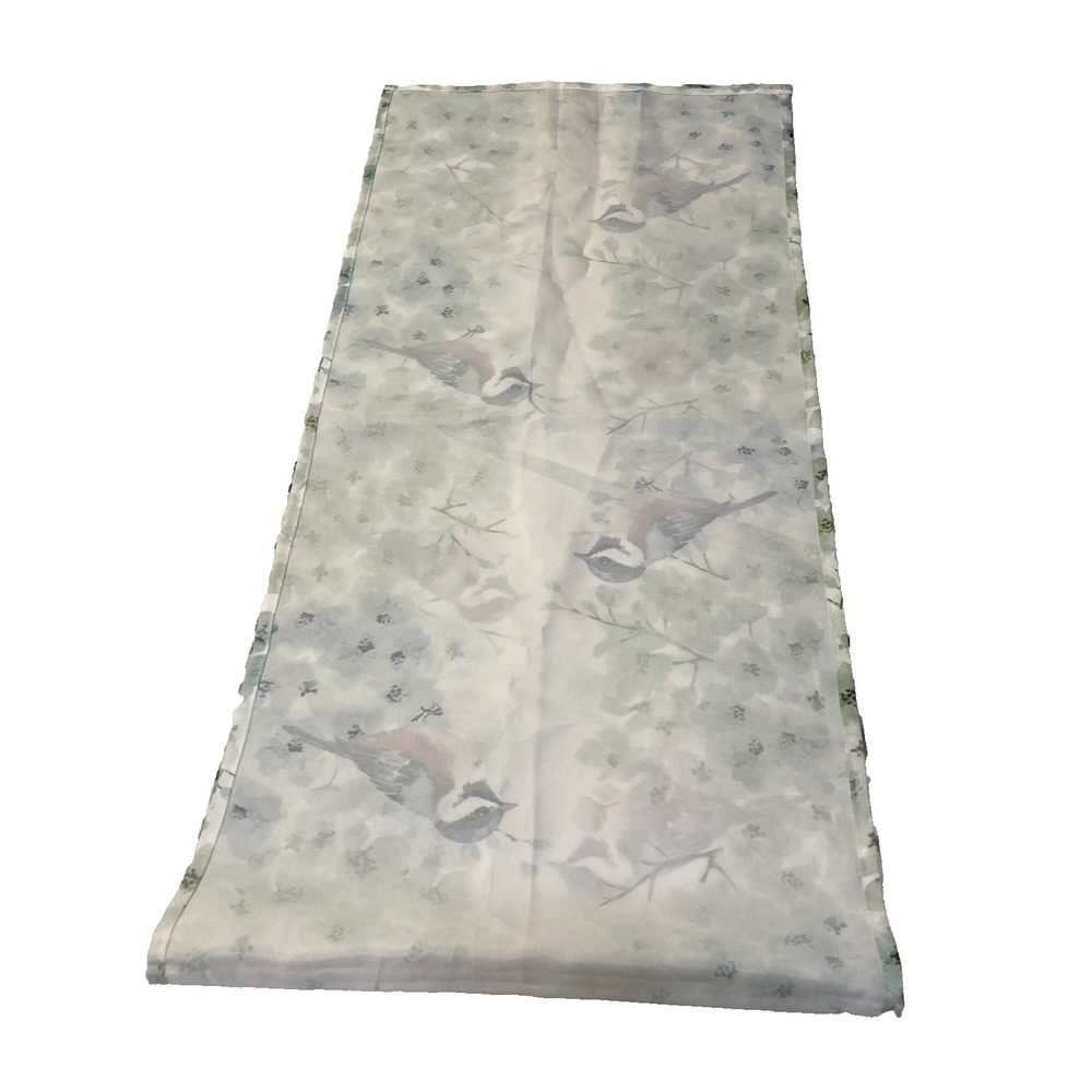 Living Quarters Chickadee Table Runner Watercolor Floral White Blue 15" x 36" - Picture 5 of 10